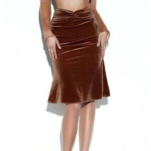 Miss Circle Betta Coffee Brown Velvet Flare Pencil Skirt - Women's XS NWT